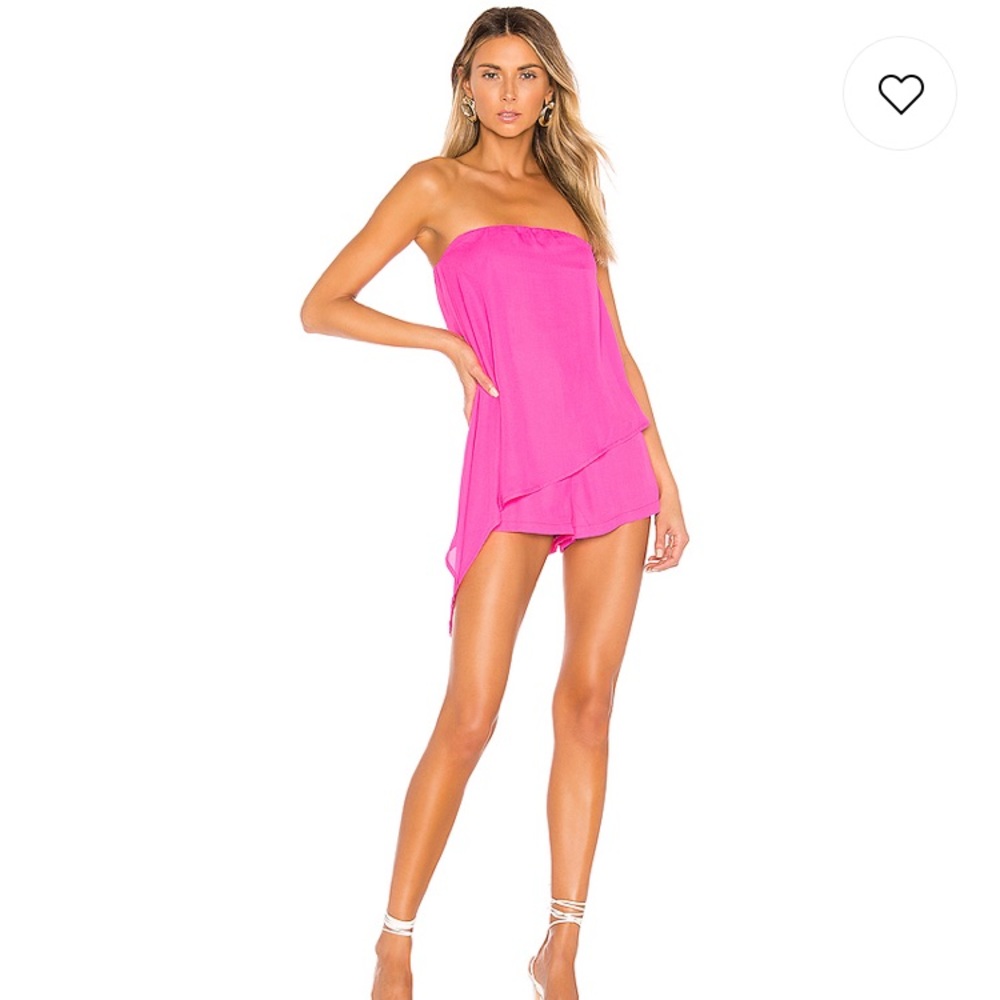 Superdown Jolie Strapless Romper in Hot Pink